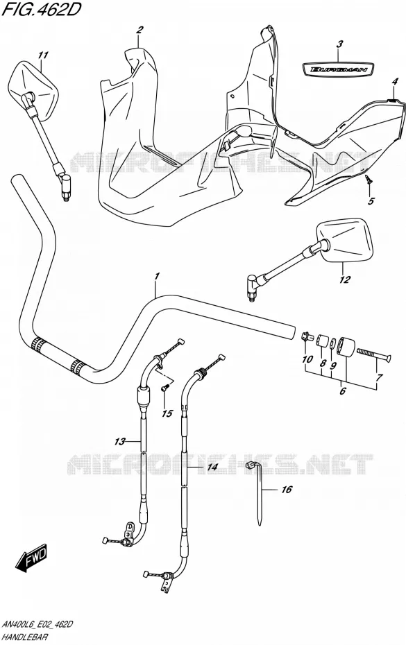 GUIDON (AN400ZAL6 E02) Suzuki SCOOTER 400 BURGMAN 2016  AN400A L6 (E19)