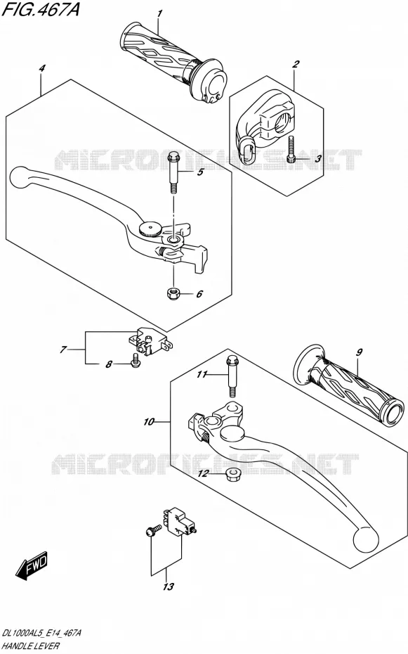 ENSEMBLE LEVIERS - POIGNEES Suzuki MOTO 1000 V-STROM 2015  DL1000A L5 (E14)