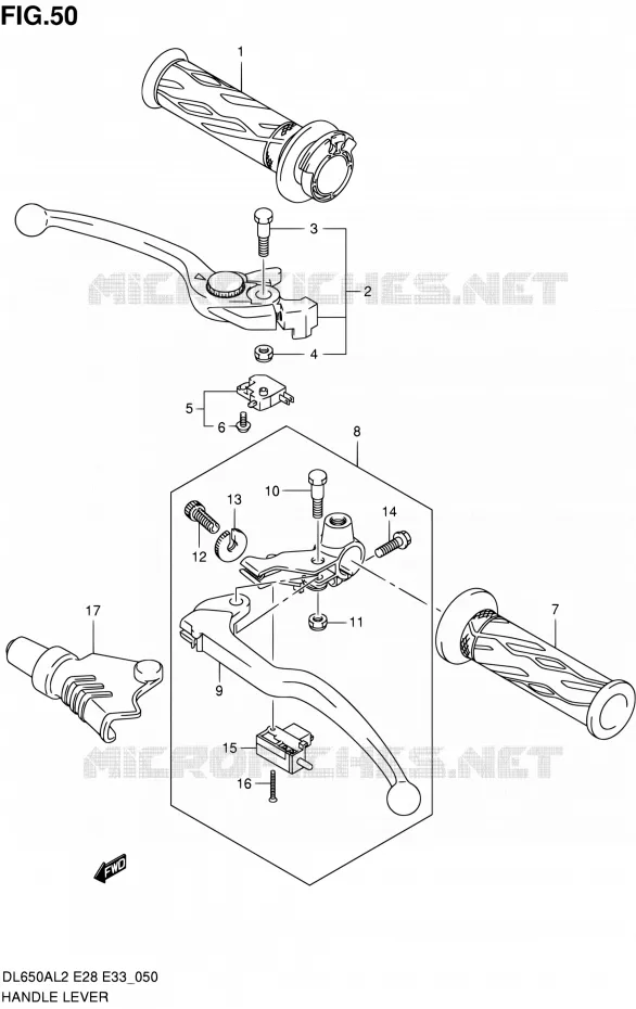 ENSEMBLE LEVIERS - POIGNEES Suzuki MOTO 650 V-STROM 2012  DL650A L2 (E03,E28,E33)