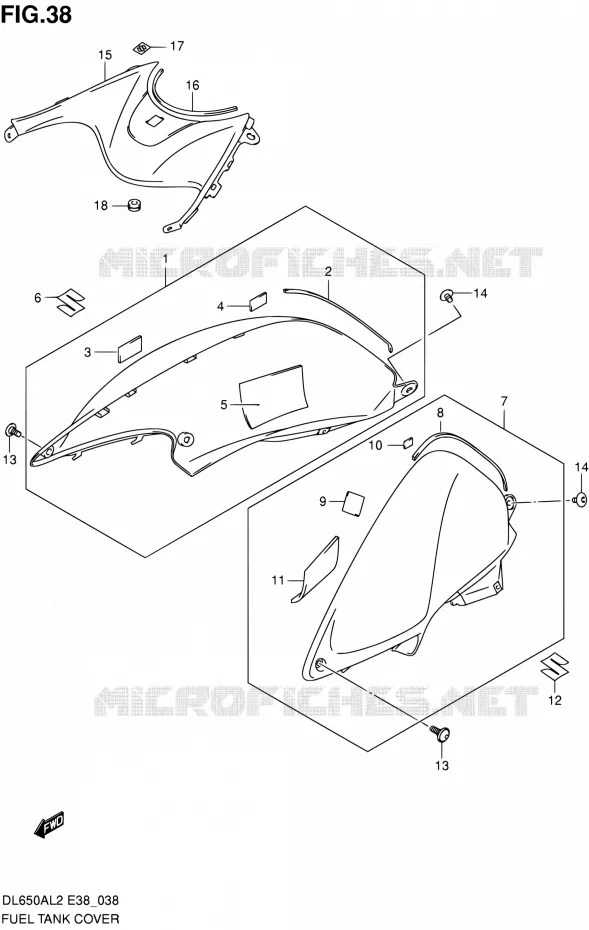 RESERVOIR D'ESSENCE - COUVERCLES Suzuki MOTO 650 V-STROM 2012  DL650A L2 (E38)