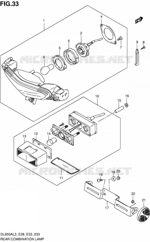ENSEMBLE FEU ARRIERE Suzuki MOTO 650 V-STROM 2013  DL650A L3 (E03,E28,E33)