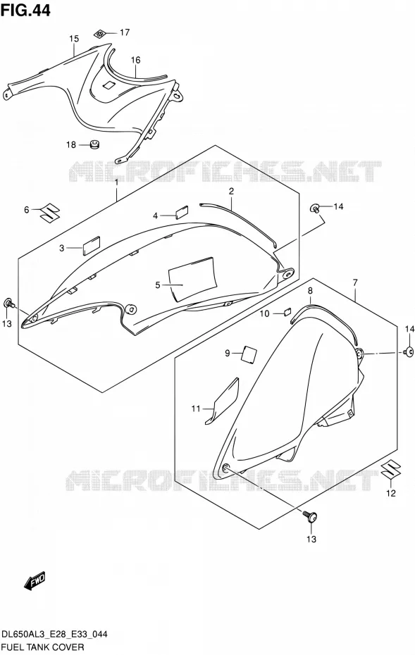 RESERVOIR D'ESSENCE - COUVERCLES Suzuki MOTO 650 V-STROM 2013  DL650A L3 (E03,E28,E33)