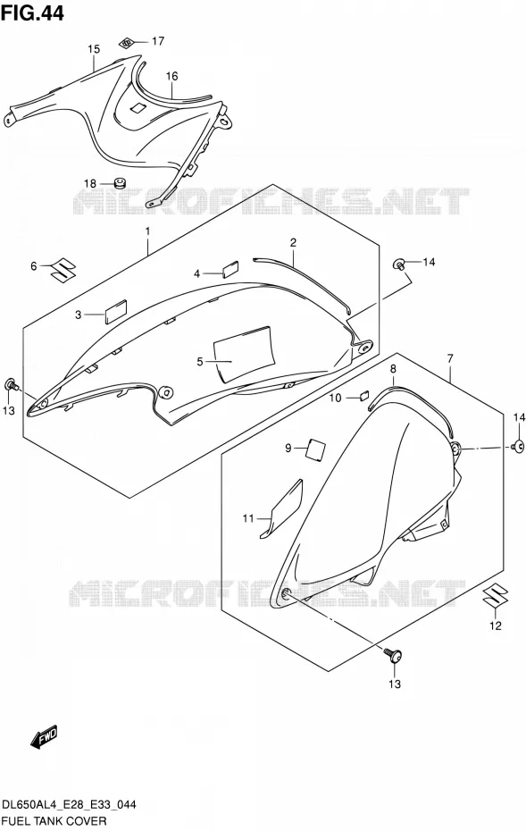 RESERVOIR D'ESSENCE - COUVERCLES Suzuki MOTO 650 V-STROM 2014  DL650A L4 (E03,E28,E33)