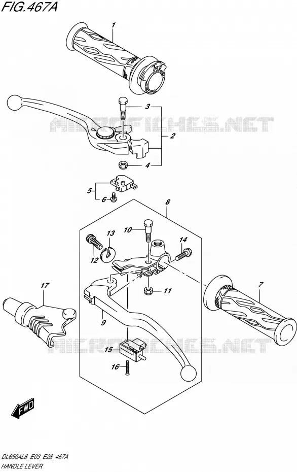 ENSEMBLE LEVIERS - POIGNEES Suzuki MOTO 650 V-STROM 2016  DL650A L6 (E03,E28)
