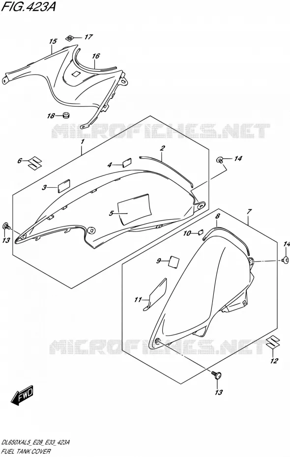 RESERVOIR D'ESSENCE - COUVERCLES Suzuki MOTO 650 V-STROM 2015  DL650XA L5 (E03,E28,E33)