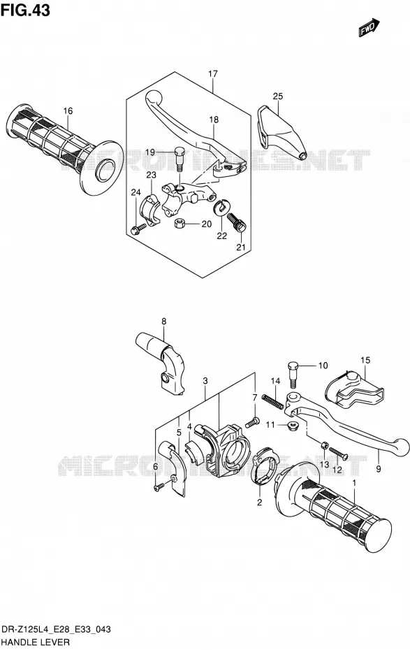 ENSEMBLE LEVIERS - POIGNEES (DR-Z125LL4 E28) Suzuki MOTO 125 DR-Z 2014  DR-Z125 L4