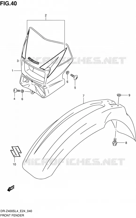 GARDE BOUE AVANT Suzuki MOTO 400 DR-Z 2014  DR-Z400S L4 (E24)
