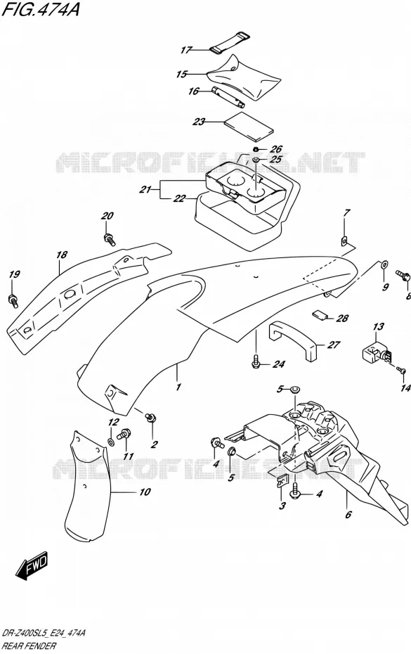 GARDE BOUE ARRIERE Suzuki MOTO 400 DR-Z 2015  DR-Z400S L5 (E24)
