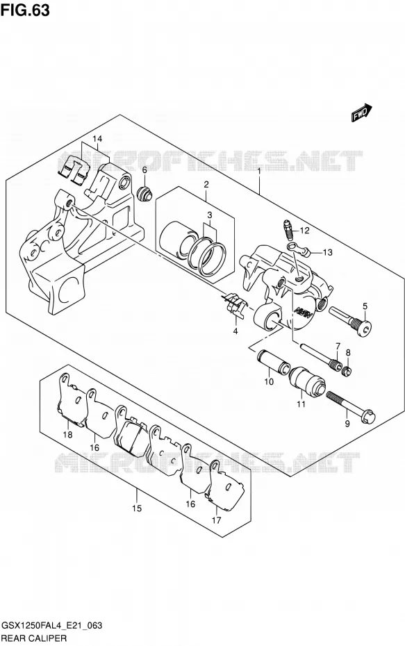 ETRIER DE FREIN ARRIERE Suzuki MOTO 1250 GSX-F 2014  GSX1250FA L4 (E21)
