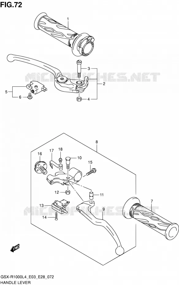 ENSEMBLE LEVIERS - POIGNEES Suzuki MOTO 1000 GSX-R 2014  GSX-R1000 L4 (E03,E28,E33)