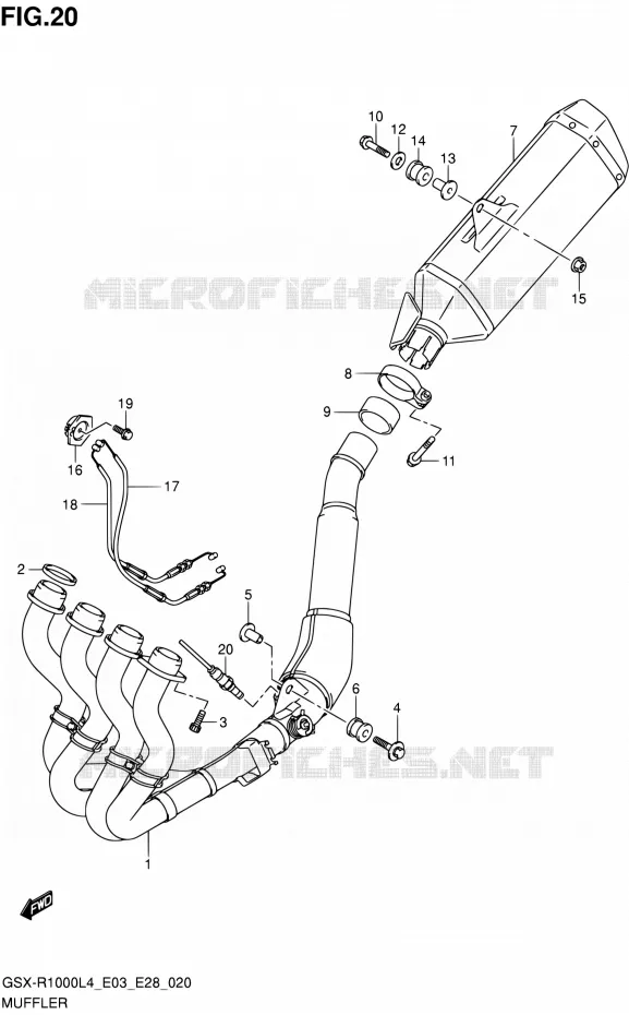 SILENCIEUX (GSX-R1000L4 E28) Suzuki MOTO 1000 GSX-R 2014  GSX-R1000 L4 (E03,E28,E33)