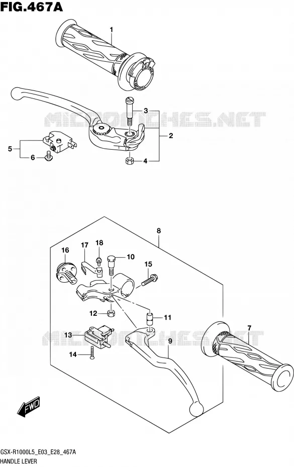 ENSEMBLE LEVIERS - POIGNEES Suzuki MOTO 1000 GSX-R 2015  GSX-R1000 L5 (E03,E28,E33)