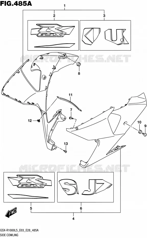 FLANCS DE CARENAGES (YSF) Suzuki MOTO 1000 GSX-R 2015  GSX-R1000 L5 (E03,E28,E33)