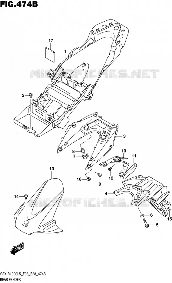 GARDE BOUE ARRIERE (GSX-R1000L5 E28) Suzuki MOTO 1000 GSX-R 2015  GSX-R1000 L5 (E03,E28,E33)