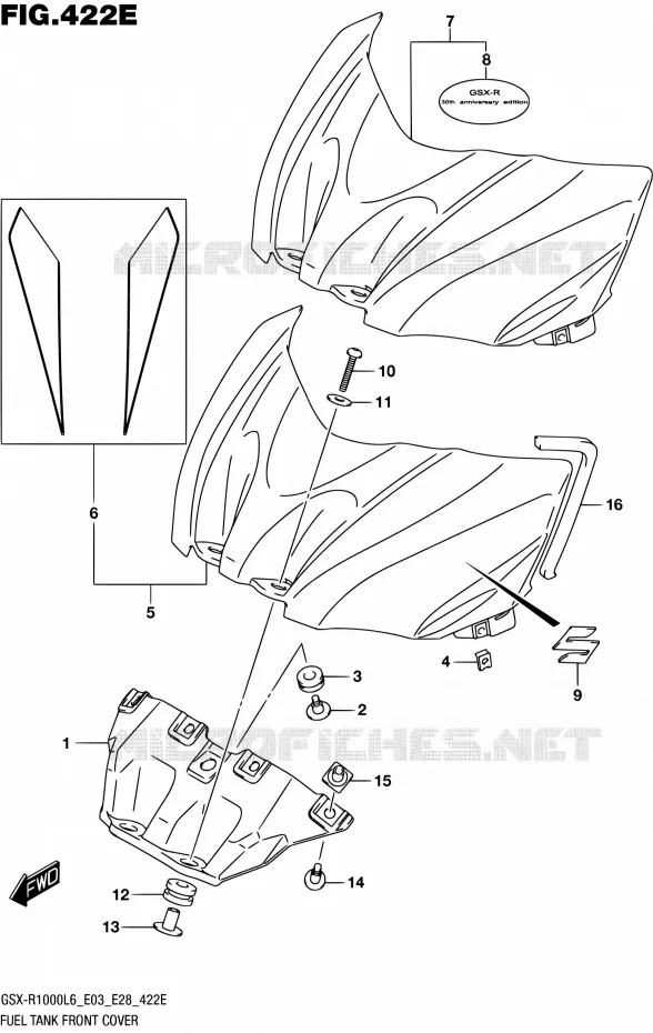 COUVRE RESERVOIR (GSX-R1000AL6 E33) Suzuki MOTO 1000 GSX-R 2016  GSX-R1000 L6 (E03,E28,E33)