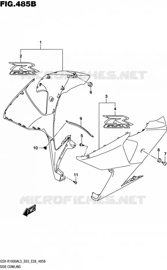 FLANCS DE CARENAGES (ARB,AR4) Suzuki MOTO 1000 GSX-R 2015  GSX-R1000A L5 (E03,E28,E33)