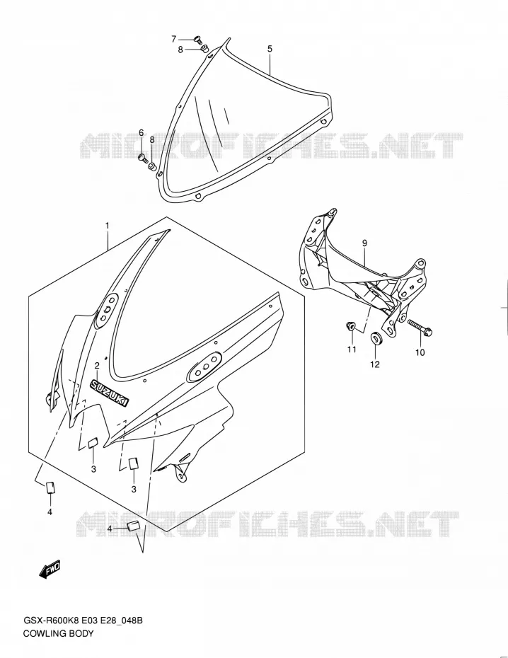 CARENAGES - ETIQUETTES (MODEL L0) Suzuki MOTO 600 GSX-R 2010  GSX-R600 L0 (E03,E28,E33)
