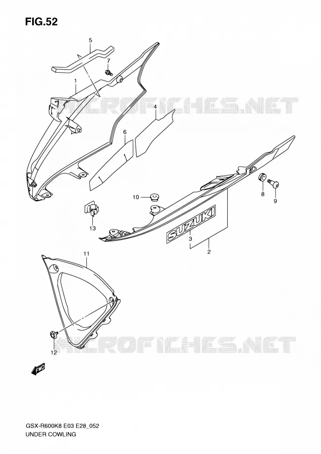 CARENAGES INFERIEUR (FLANCS) (MODEL K8) Suzuki MOTO 600 GSX-R 2010  GSX-R600 L0 (E03,E28,E33)