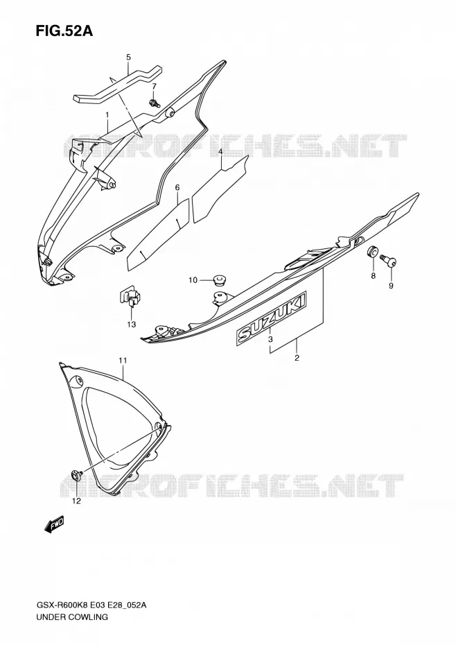 CARENAGES INFERIEUR (FLANCS) (MODEL K9) Suzuki MOTO 600 GSX-R 2010  GSX-R600 L0 (E03,E28,E33)