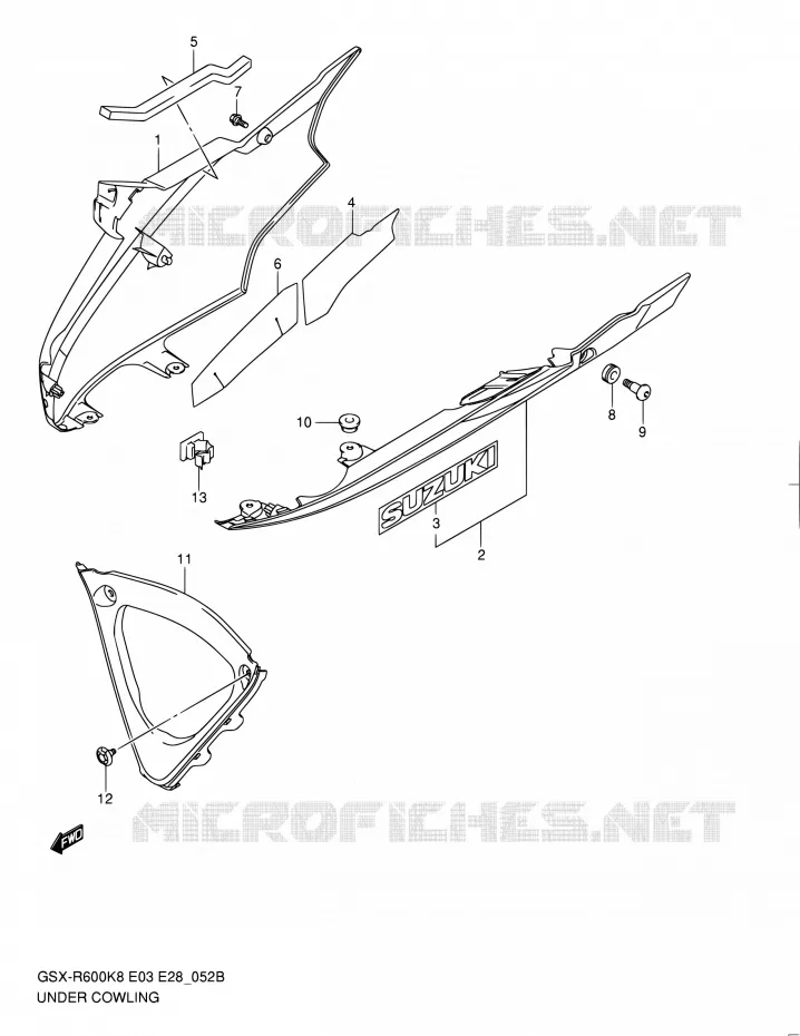CARENAGES INFERIEUR (FLANCS) (MODEL L0) Suzuki MOTO 600 GSX-R 2010  GSX-R600 L0 (E03,E28,E33)