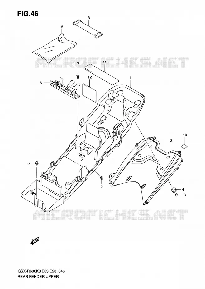 GARDE BOUE ARRIERE SUPERIEUR Suzuki MOTO 600 GSX-R 2010  GSX-R600 L0 (E03,E28,E33)