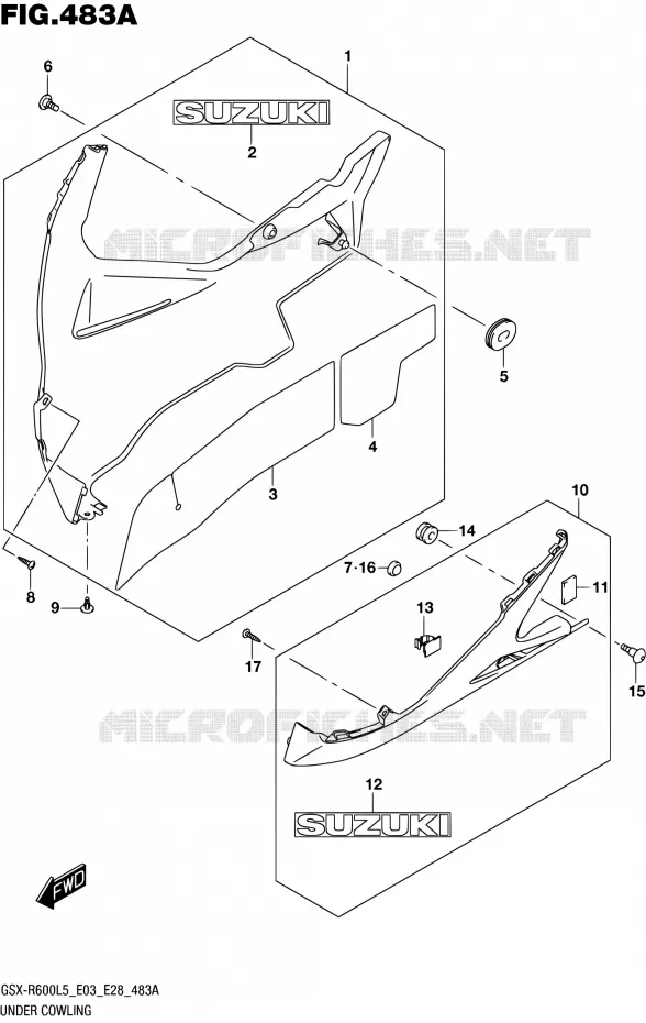 CARENAGES INFERIEUR (FLANCS) Suzuki MOTO 600 GSX-R 2015  GSX-R600 L5 (E03,E28,E33)
