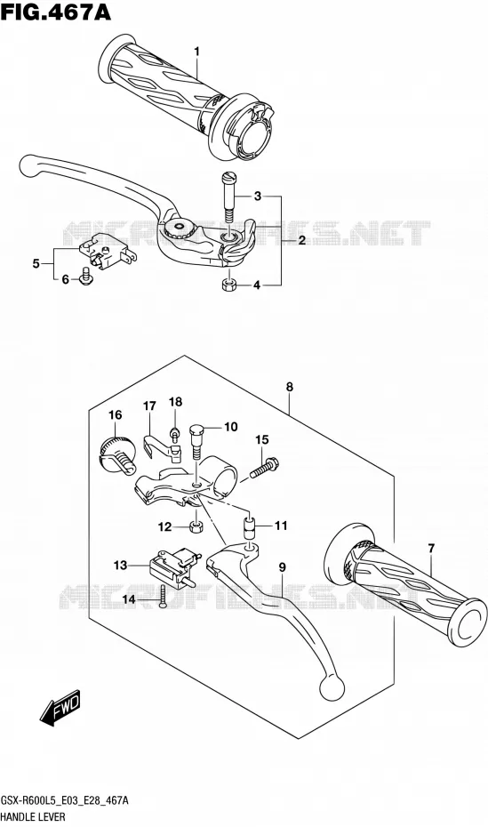 ENSEMBLE LEVIERS - POIGNEES Suzuki MOTO 600 GSX-R 2015  GSX-R600 L5 (E03,E28,E33)