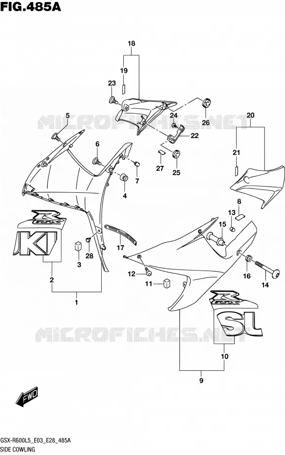 FLANCS DE CARENAGES (YSF) Suzuki MOTO 600 GSX-R 2015  GSX-R600 L5 (E03,E28,E33)