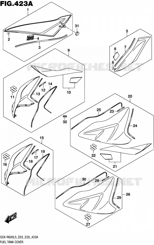 RESERVOIR D'ESSENCE - COUVERCLES Suzuki MOTO 600 GSX-R 2015  GSX-R600 L5 (E03,E28,E33)