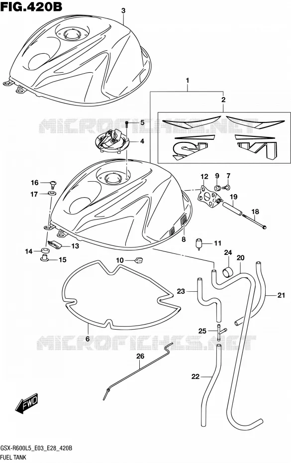 RESERVOIR D'ESSENCE (GSX-R600L5 E28) Suzuki MOTO 600 GSX-R 2015  GSX-R600 L5 (E03,E28,E33)