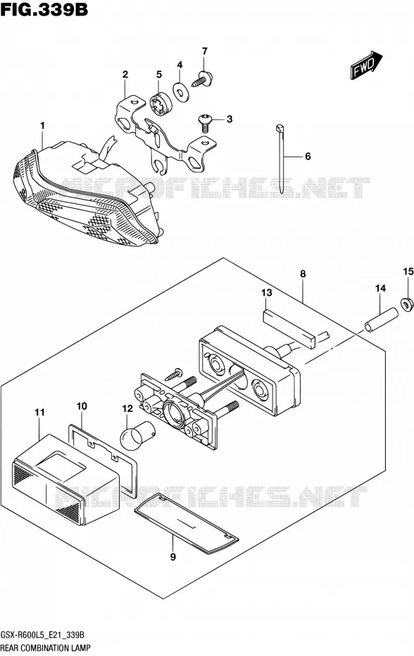 ENSEMBLE FEU ARRIERE (GSX-R600UFL5 E21) Suzuki MOTO 600 GSX-R 2015  GSX-R600UF L5 (E21)