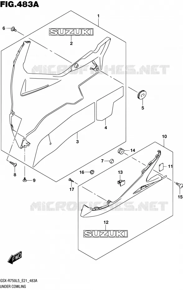CARENAGES INFERIEUR (FLANCS) Suzuki MOTO 750 GSX-R 2015  GSX-R750UF L5 (E21)