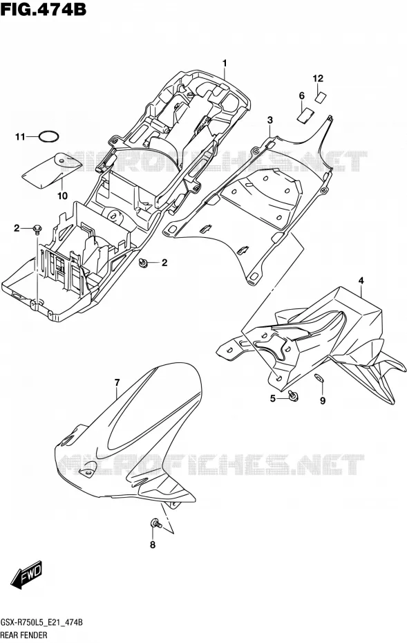 GARDE BOUE ARRIERE (GSX-R750UFL5 E21) Suzuki MOTO 750 GSX-R 2015  GSX-R750UF L5 (E21)