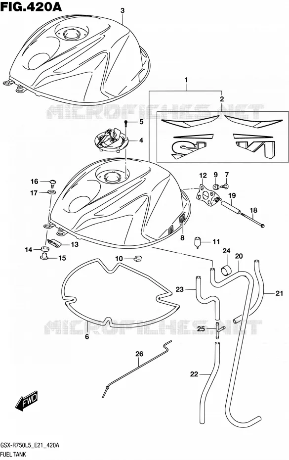 RESERVOIR D'ESSENCE (GSX-R750L5 E21) Suzuki MOTO 750 GSX-R 2015  GSX-R750UF L5 (E21)