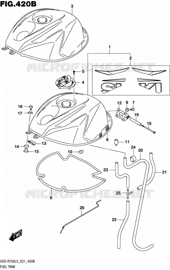 RESERVOIR D'ESSENCE (GSX-R750UFL5 E21) Suzuki MOTO 750 GSX-R 2015  GSX-R750UF L5 (E21)