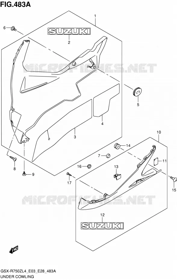 CARENAGES INFERIEUR (FLANCS) Suzuki MOTO 750 GSX-R 2014  GSX-R750Z L4 (E03,E28,E33)