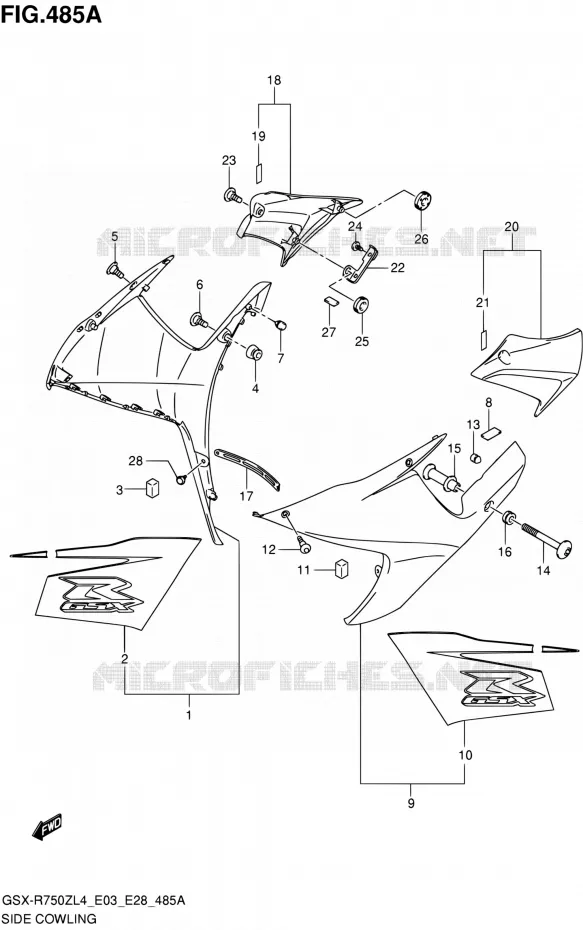 FLANCS DE CARENAGES Suzuki MOTO 750 GSX-R 2014  GSX-R750Z L4 (E03,E28,E33)
