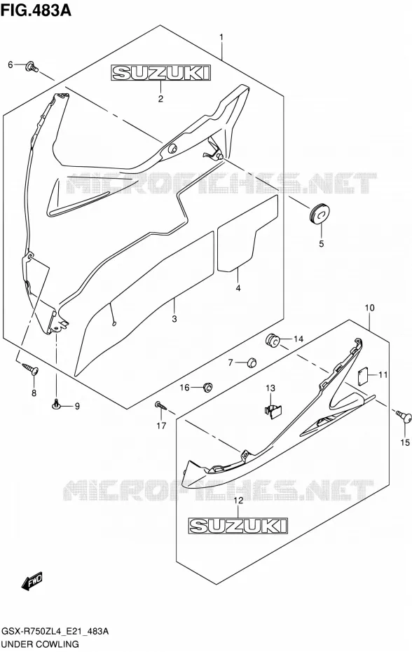 CARENAGES INFERIEUR (FLANCS) Suzuki MOTO 750 GSX-R 2014  GSX-R750ZUF L4 (E21)