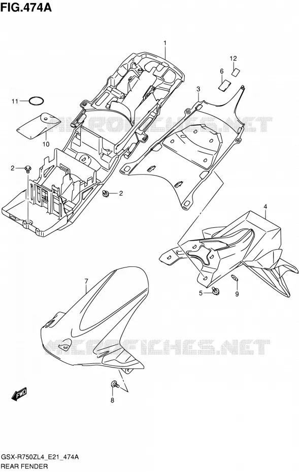 GARDE BOUE ARRIERE Suzuki MOTO 750 GSX-R 2014  GSX-R750ZUF L4 (E21)