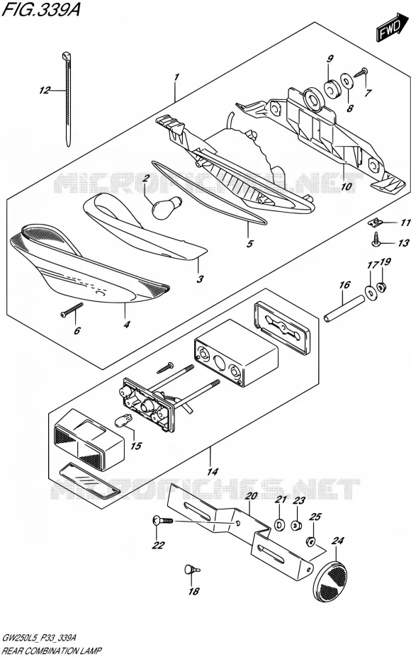 ENSEMBLE FEU ARRIERE Suzuki MOTO 250 INAZUMA 2015  GW250 L5 (P03,P28,P33)