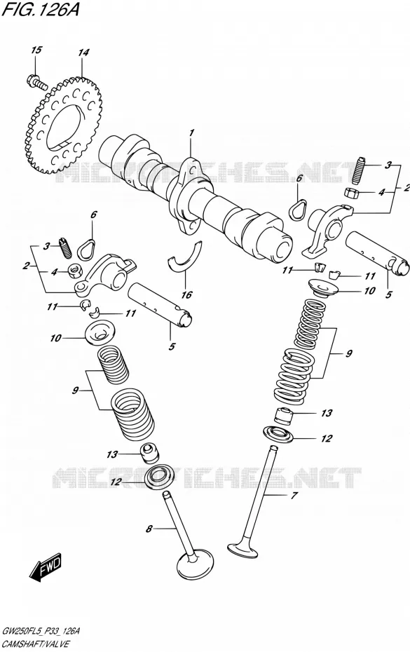 ARBRE A CAMES - VALVE Suzuki MOTO 250 INAZUMA 2015  GW250F L5 (P03,P28,P33)