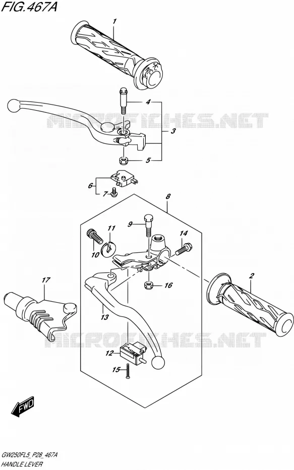 ENSEMBLE LEVIERS - POIGNEES Suzuki MOTO 250 INAZUMA 2015  GW250F L5 (P28)