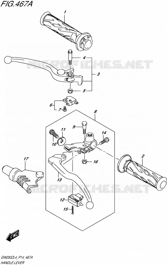 ENSEMBLE LEVIERS - POIGNEES Suzuki MOTO 250 INAZUMA 2014  GW250Z L4 (P14)