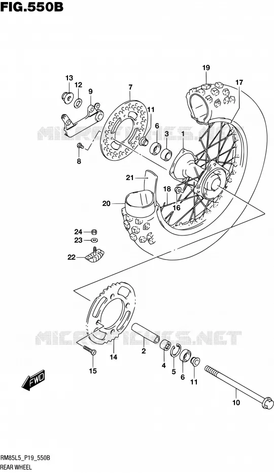 ROUE ARRIERE (RM85LL5 P19) Suzuki MOTO 85 RM 2015  RM85L L5 (P19)