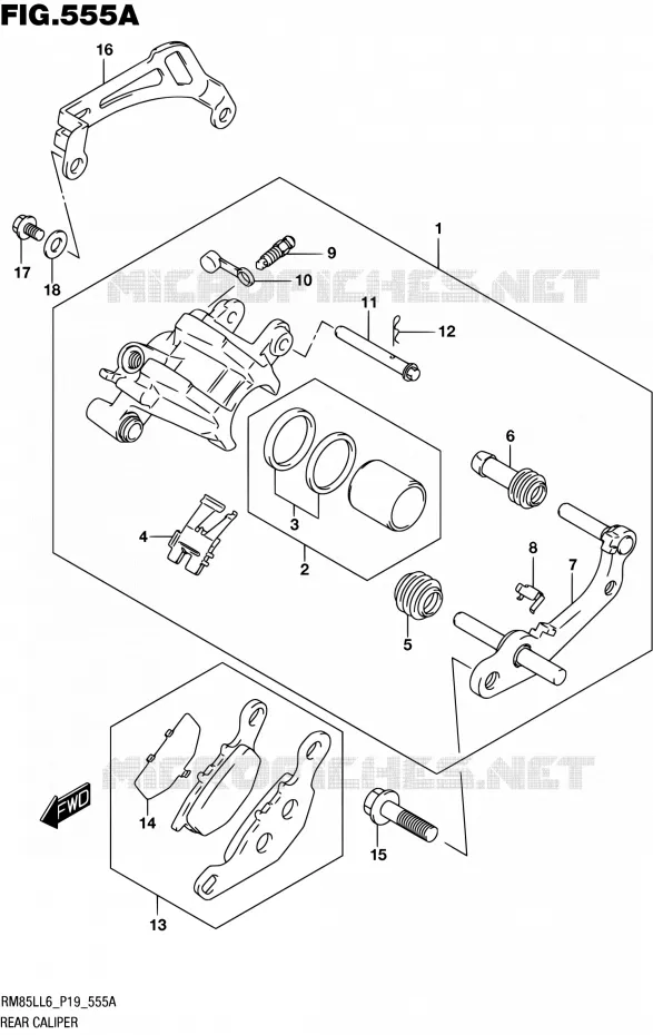 ETRIER DE FREIN ARRIERE Suzuki MOTO 85 RM 2016  RM85L L6 (P19)