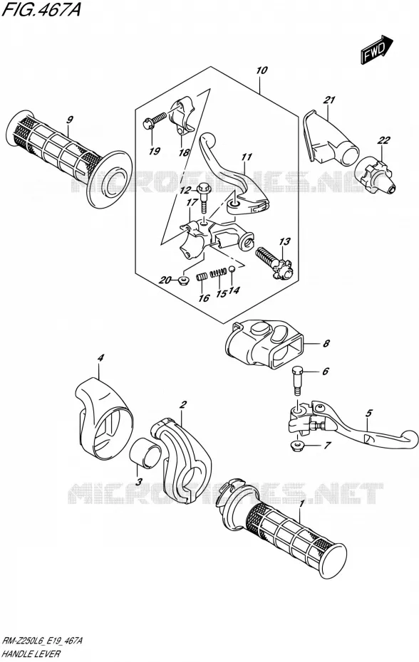 ENSEMBLE LEVIERS - POIGNEES Suzuki MOTO 250 RM-Z 2015  RM-Z250 L6 (E19)