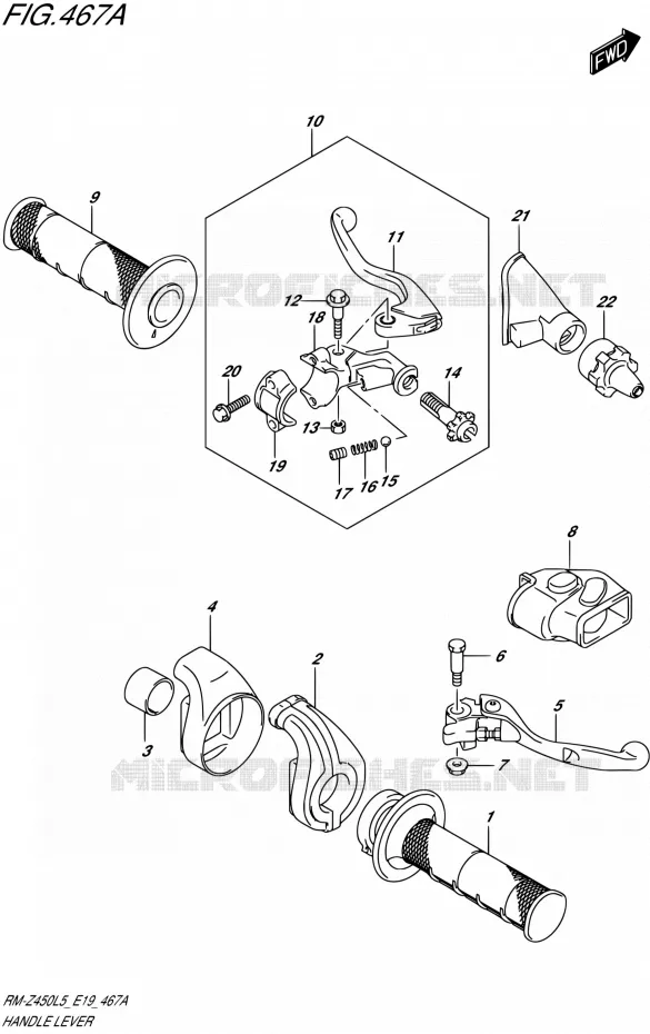 ENSEMBLE LEVIERS - POIGNEES Suzuki MOTO 450 RM-Z 2015  RM-Z450 L5 (E19)