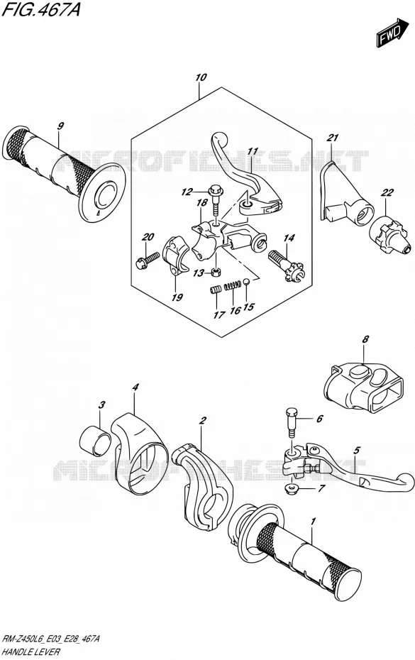 ENSEMBLE LEVIERS - POIGNEES Suzuki MOTO 450 RM-Z 2016  RM-Z450 L6 (E03,E28)