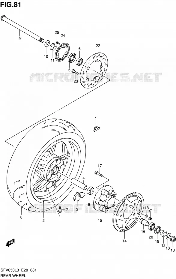 ROUE ARRIERE (SFV650AL3 E28) Suzuki MOTO 650 GLADIUS 2013  SFV650 L3 (E28)