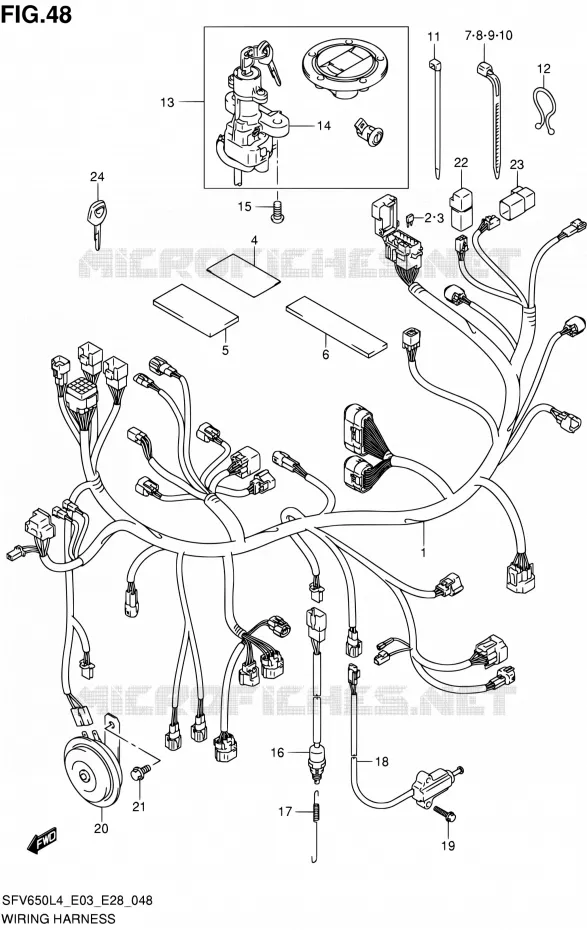 FAISCEAU ELECTRIQUE (SFV650L4 E28) Suzuki MOTO 650 GLADIUS 2014  SFV650A L4 (E03,E28,E33)